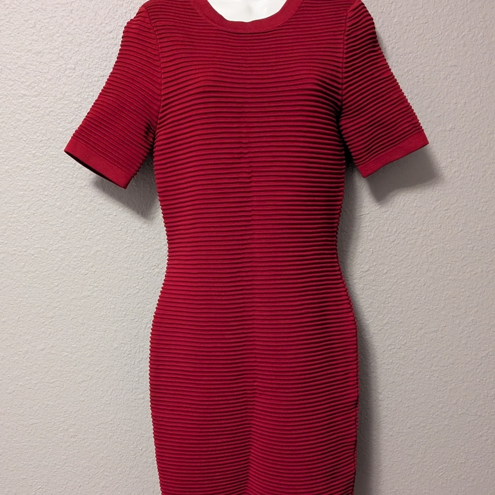 🍁SALE🍁 Torn by Ronny Kobo Burgundy Red Ribbed Knit Hourglass Bodycon Dress - Picture 7 of 11